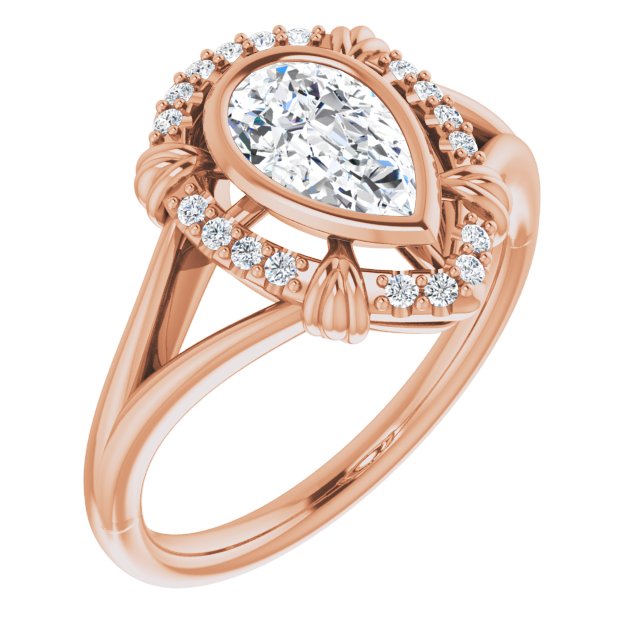 10K Rose Gold Customizable Pear Cut Design with Split Band and "Lion's Mane" Halo