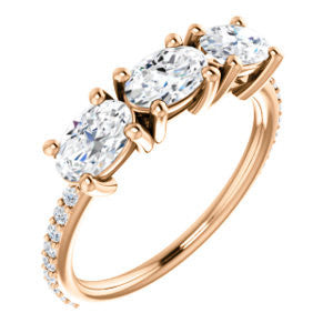 Cubic Zirconia Engagement Ring- The Mary Helen (Customizable Triple Oval Cut Design with Ultra Thin Pavé Band)