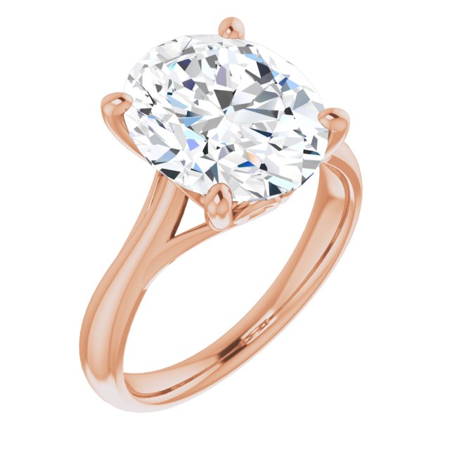 10K Rose Gold Customizable Oval Cut Solitaire with Decorative Prongs & Tapered Band