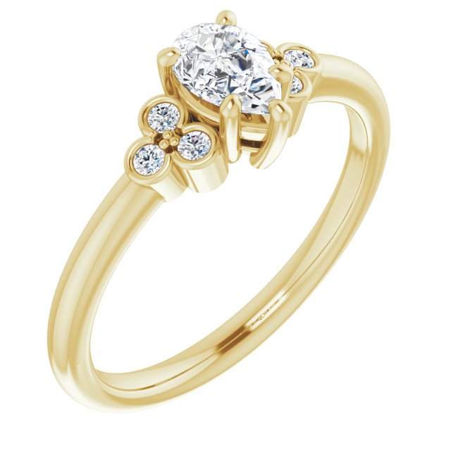10K Yellow Gold Customizable 7-stone Pear Cut Center with Round-Bezel Side Stones