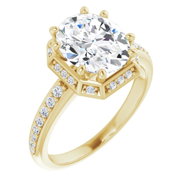 10K Yellow Gold Customizable Oval Cut Design with Geometric Under-Halo and Shared Prong Band