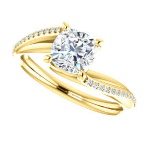 Cubic Zirconia Engagement Ring- The Teena (Customizable Cushion Cut with 3-sided Twisting Pavé Split-Band)