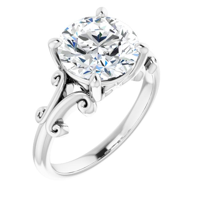 10K White Gold Customizable Round Cut Solitaire with Band Flourish and Decorative Trellis