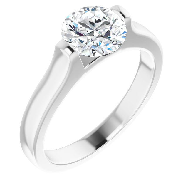 10K White Gold Customizable Bar-set Round Cut Solitaire