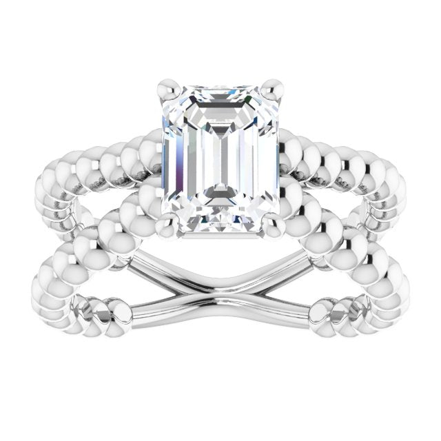 Cubic Zirconia Engagement Ring- The Isabella Noa (Customizable Emerald Cut Solitaire with Wide Beaded Split-Band)