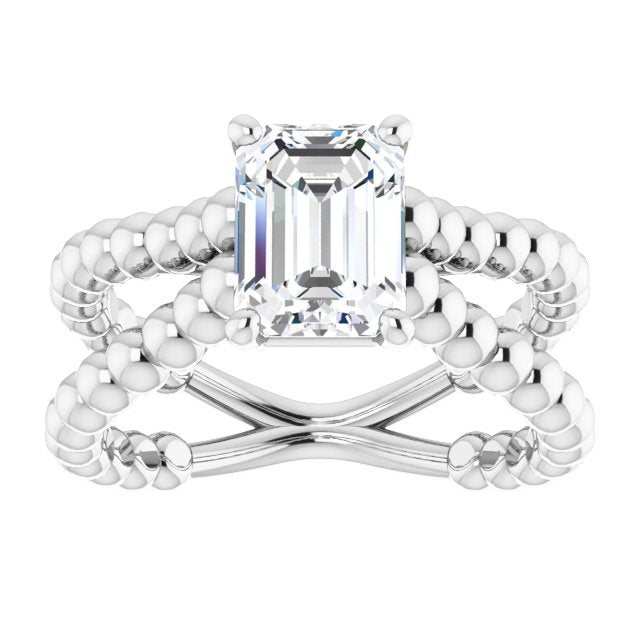 Cubic Zirconia Engagement Ring- The Isabella Noa (Customizable Radiant Cut Solitaire with Wide Beaded Split-Band)