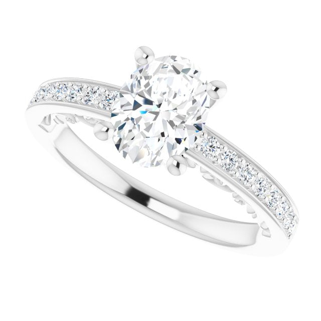 Cubic Zirconia Engagement Ring- The Eternity (Customizable Oval Cut Design featuring 3-Sided Infinity Trellis and Round-Channel Accented Band)