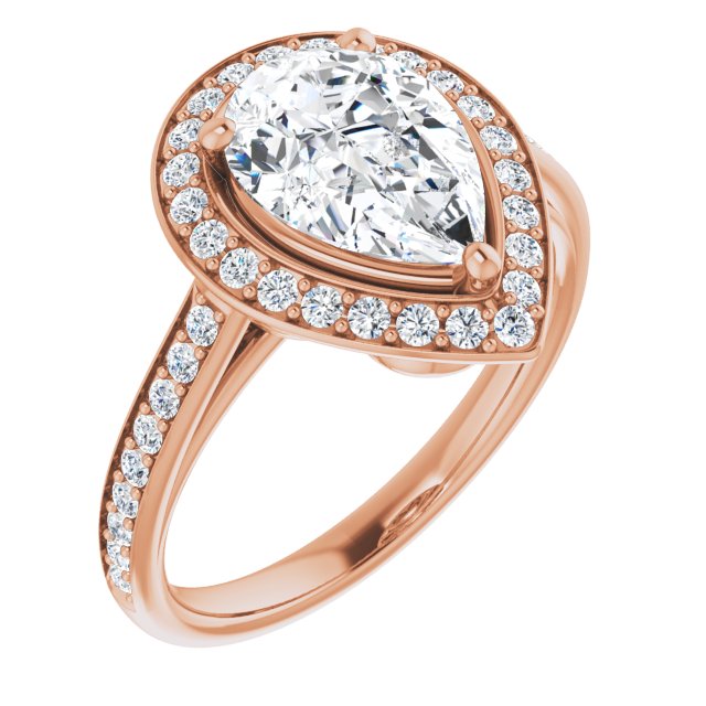 Cubic Zirconia Engagement Ring- The Natascha Eva (Customizable Cathedral-raised Pear Cut Halo-and-Accented Band Design)