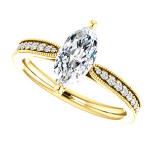 Cubic Zirconia Engagement Ring- The Brooklynn (Customizable Marquise Cut with Cathedral Setting and Milgrained Pavé Band)