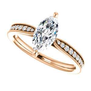 Cubic Zirconia Engagement Ring- The Brooklynn (Customizable Marquise Cut with Cathedral Setting and Milgrained Pavé Band)