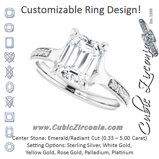 Cubic Zirconia Engagement Ring- The Faride (Customizable Heavy Prong-Set Radiant Cut Style with Round Cut Band Accents)