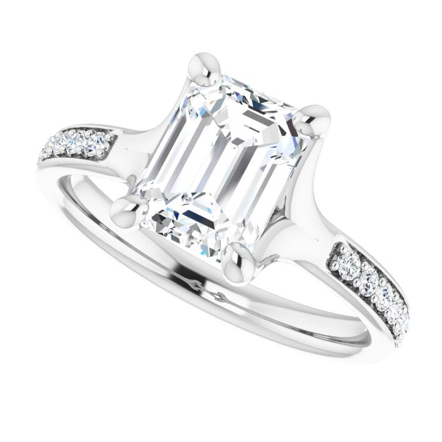 Cubic Zirconia Engagement Ring- The Faride (Customizable Heavy Prong-Set Emerald Cut Style with Round Cut Band Accents)