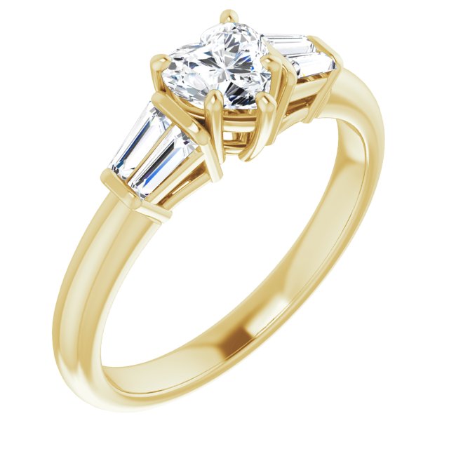 10K Yellow Gold Customizable 5-stone Heart Cut Style with Quad Tapered Baguettes