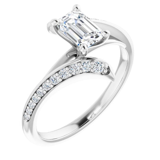 10K White Gold Customizable Emerald/Radiant Cut Style with Artisan Bypass and Shared Prong Band