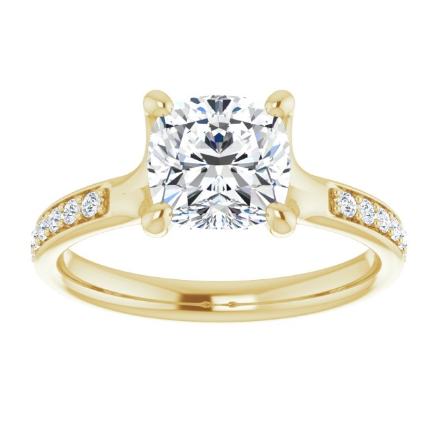 Cubic Zirconia Engagement Ring- The Faride (Customizable Heavy Prong-Set Cushion Cut Style with Round Cut Band Accents)