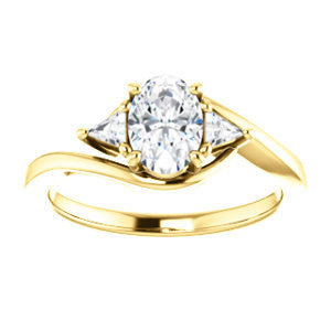 Cubic Zirconia Engagement Ring- The Sophie (Customizable 3-stone Twisting Bypass Style with Oval Cut Center and Triangle Accents)