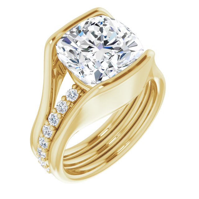 10K Yellow Gold Customizable Bezel-set Cushion Cut Style with Thick Pavé Band