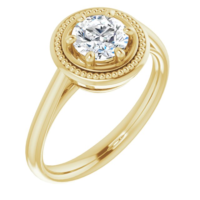10K Yellow Gold Customizable Round Cut Solitaire with Metallic Drops Halo Lookalike