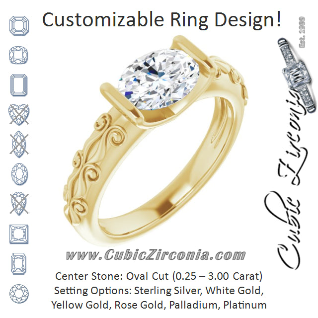 Cubic Zirconia Engagement Ring- The Cora (Customizable Bar-set Oval Cut Setting featuring Organic Band)