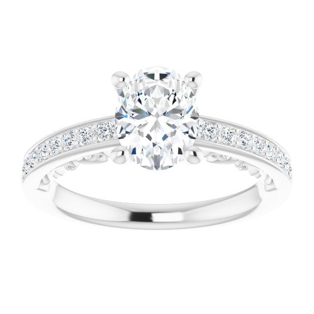 Cubic Zirconia Engagement Ring- The Eternity (Customizable Oval Cut Design featuring 3-Sided Infinity Trellis and Round-Channel Accented Band)