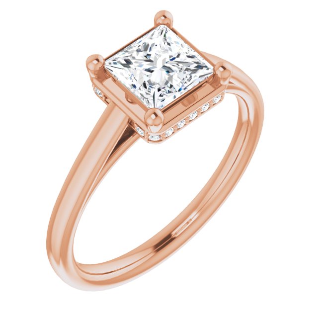 10K Rose Gold Customizable Super-Cathedral Princess/Square Cut Design with Hidden-stone Under-halo Trellis