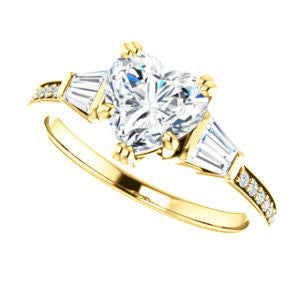 Cubic Zirconia Engagement Ring- The Hazel Rae (Customizable Heart Cut Design with Quad Baguette Accents and Pavé Band)