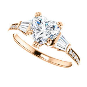 Cubic Zirconia Engagement Ring- The Hazel Rae (Customizable Heart Cut Design with Quad Baguette Accents and Pavé Band)