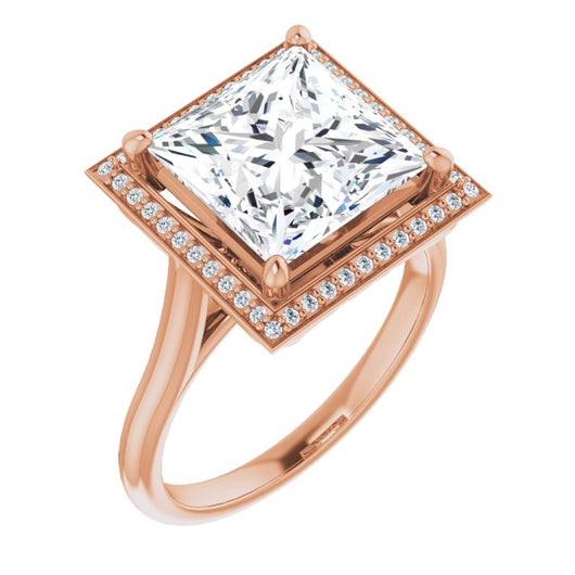10K Rose Gold Customizable Cathedral-Raised Princess/Square Cut Halo Style