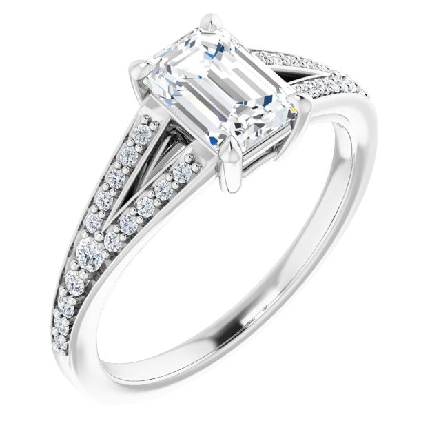 10K White Gold Customizable Emerald/Radiant Cut Center with Thin Split-Shared Prong Band