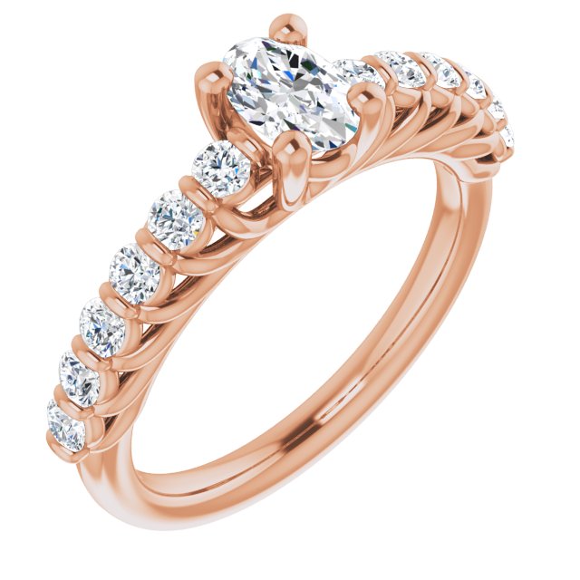 10K Rose Gold Customizable Oval Cut Style with Round Bar-set Accents