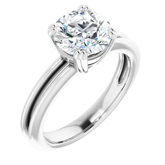 Cubic Zirconia Engagement Ring- The Evie (Customizable Round Cut Solitaire with Grooved Band)