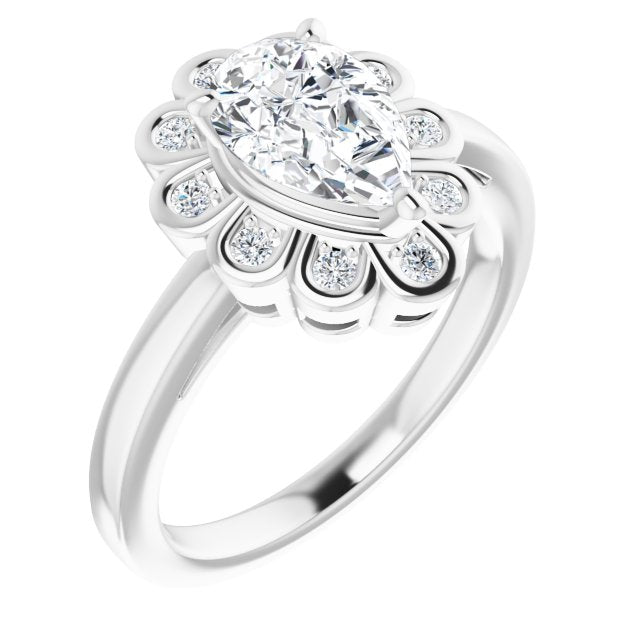 10K White Gold Customizable 9-stone Pear Cut Design with Round Bezel Side Stones