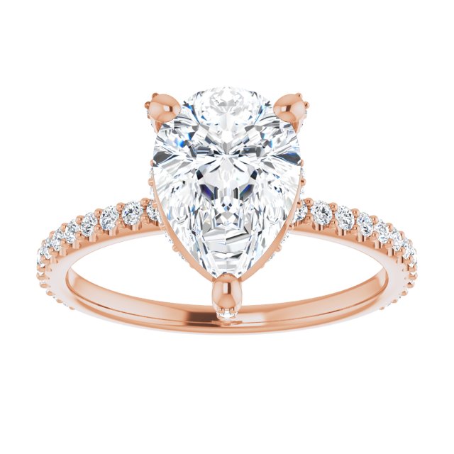 Cubic Zirconia Engagement Ring- The Maleny (Customizable Pear Cut Design with Round-Accented Band, Micropavé Under-Halo and Decorative Prong Accents))
