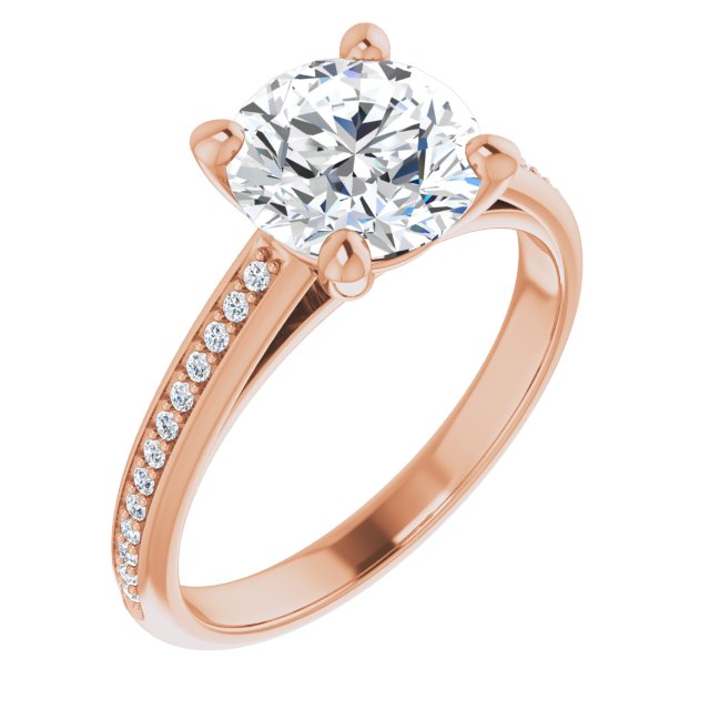 14K Rose Gold Customizable Cathedral-set Round Cut Style with Shared Prong Band