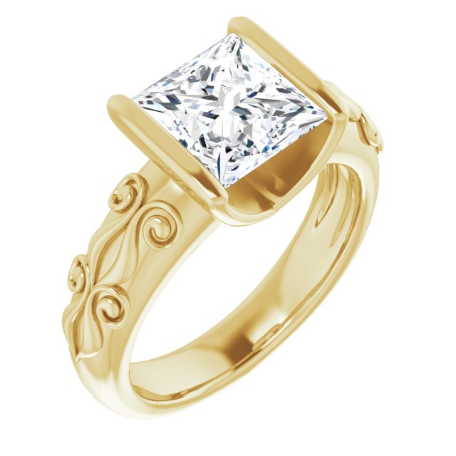 Cubic Zirconia Engagement Ring- The Cora (Customizable Bar-set Princess/Square Cut Setting featuring Organic Band)