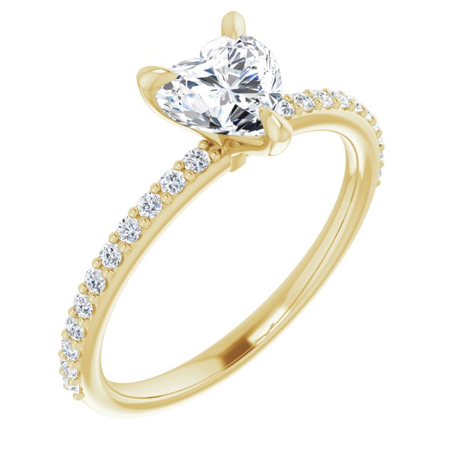 10K Yellow Gold Customizable Heart Cut Style with Delicate Pavé Band