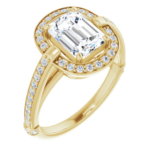 Cubic Zirconia Engagement Ring- The Ebba (Customizable High-Cathedral Radiant Cut Design with Halo and Shared Prong Band)