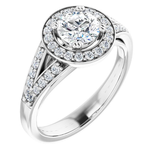 10K White Gold Customizable Cathedral-set Round Cut Style with Accented Split Band and Halo