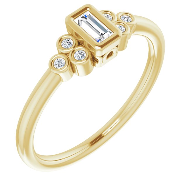 10K Yellow Gold Customizable 7-stone Straight Baguette Cut Style with Triple Round-Bezel Accent Cluster Each Side