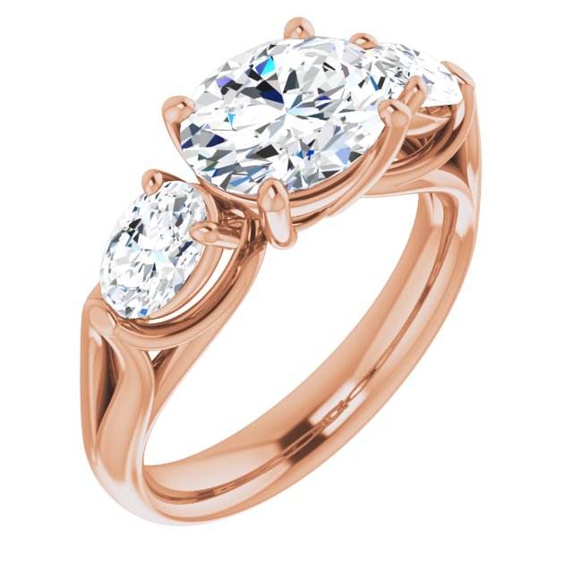 10K Rose Gold Customizable Cathedral-set 3-stone Oval Cut Style with Dual Oval Cut Accents & Wide Split Band