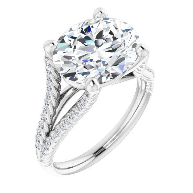 10K White Gold Customizable Oval Cut Style with Split Band and Rope-Pavé