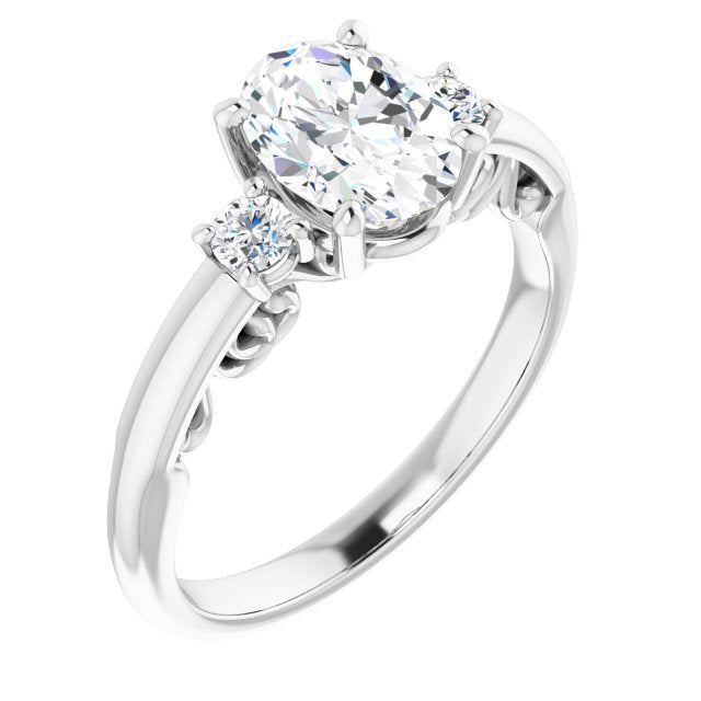 Cubic Zirconia Engagement Ring- The Danika (Customizable Oval Cut 3-stone Style featuring Heart-Motif Band Enhancement)