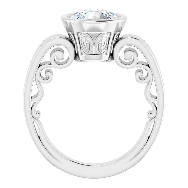Cubic Zirconia Engagement Ring- The Fredrika (Customizable Bezel-set Round Cut Solitaire with Wide 3-sided Band)