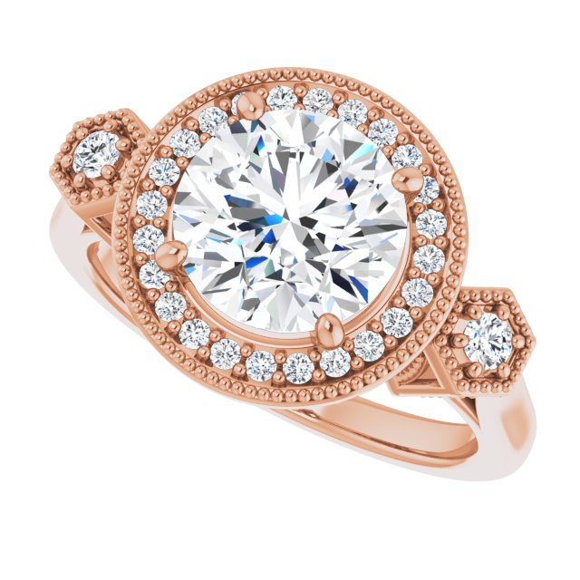 Cubic Zirconia Engagement Ring- The Pacifica (Customizable Cathedral Round Cut Design with Halo and Delicate Milgrain)