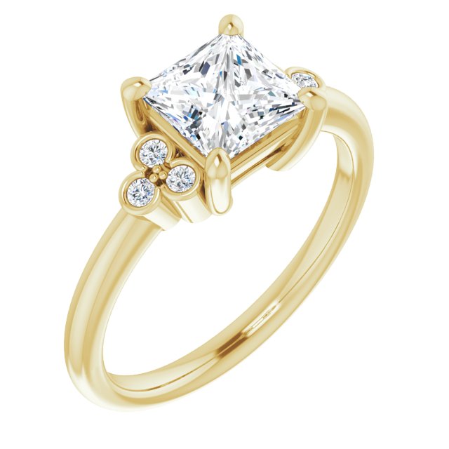10K Yellow Gold Customizable 7-stone Princess/Square Cut Center with Round-Bezel Side Stones
