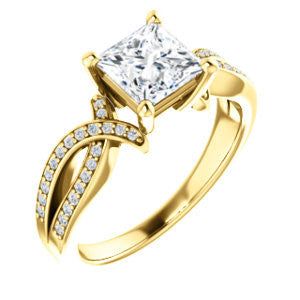 Cubic Zirconia Engagement Ring- The Tawny (Customizable Princess Cut Bypass Pavé Split-Band with Twist)