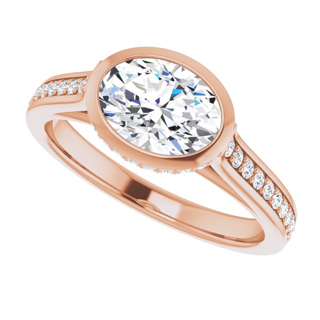 Cubic Zirconia Engagement Ring- The Jada (Customizable Cathedral-Bezel Oval Cut Design with Under Halo and Shared Prong Band)