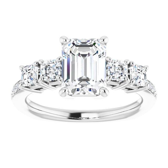 Cubic Zirconia Engagement Ring- The Harmony (Customizable Radiant Cut 5-stone Style with Quad Radiant Accents plus Shared Prong Band)