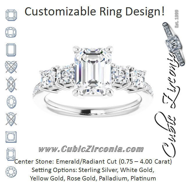 Cubic Zirconia Engagement Ring- The Harmony (Customizable Radiant Cut 5-stone Style with Quad Radiant Accents plus Shared Prong Band)