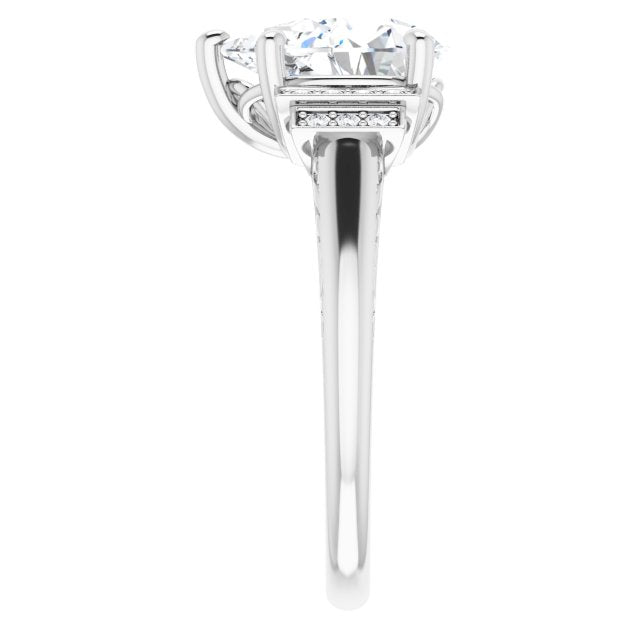 Cubic Zirconia Engagement Ring- The Brynhild (Customizable Engraved Design with Pear Cut Center and Perpendicular Band Accents)